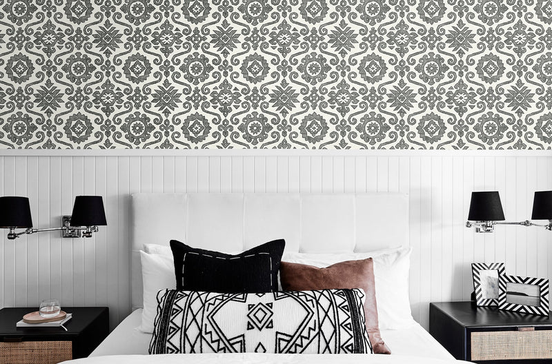 media image for Augustine Peel-and-Stick Wallpaper in Charcoal and Linen by Stacy Garcia for NextWall 295