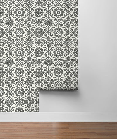 product image for augustine peel and stick wallpaper in charcoal and linen by stacy garcia for nextwall 6 40