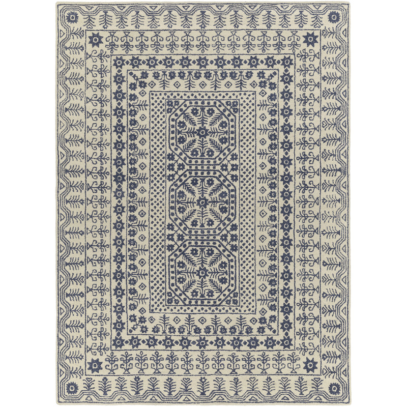 media image for Smithsonian Collection New Zealand Wool Area Rug in Dark Slate Blue and Ivory design by Smithsonian 275