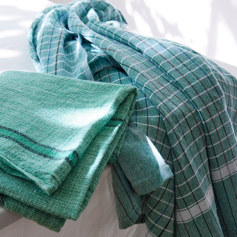 media image for Found Towel With Cross Hatch & Stripe - Set of 2 - Green 2 210