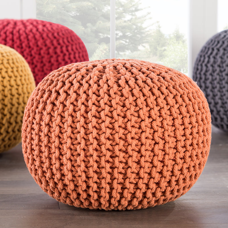 media image for Visby Orange Textured Round Pouf 26