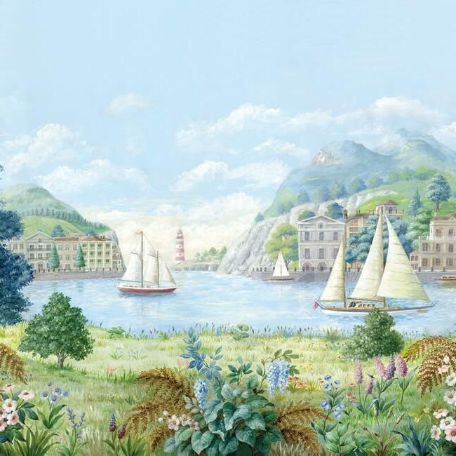 media image for Safe Harbor Wall Mural in Sky Blue from the Murals Resource Library by York Wallcoverings 283