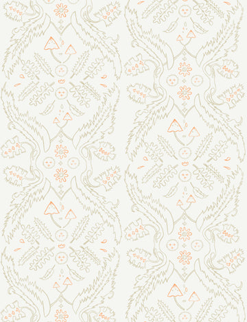 product image for Salad Days Wallpaper in Straw, Cream, and Gloaming Neon Orange design by Thatcher Studio 57