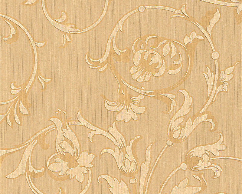 media image for sample scroll leaf and ironwork wallpaper in beige and orange design by bd wall 1 217
