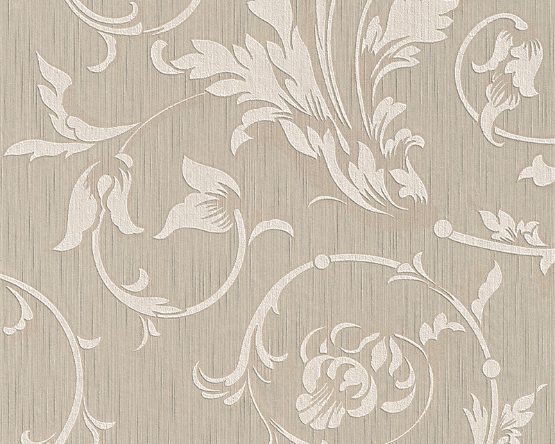 media image for Scroll Leaf and Ironwork Wallpaper in Beige design by BD Wall 211
