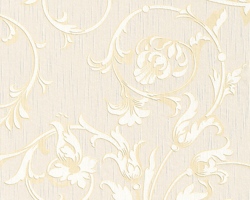 media image for Scroll Leaf and Ironwork Wallpaper in Cream and Beige design by BD Wall 24