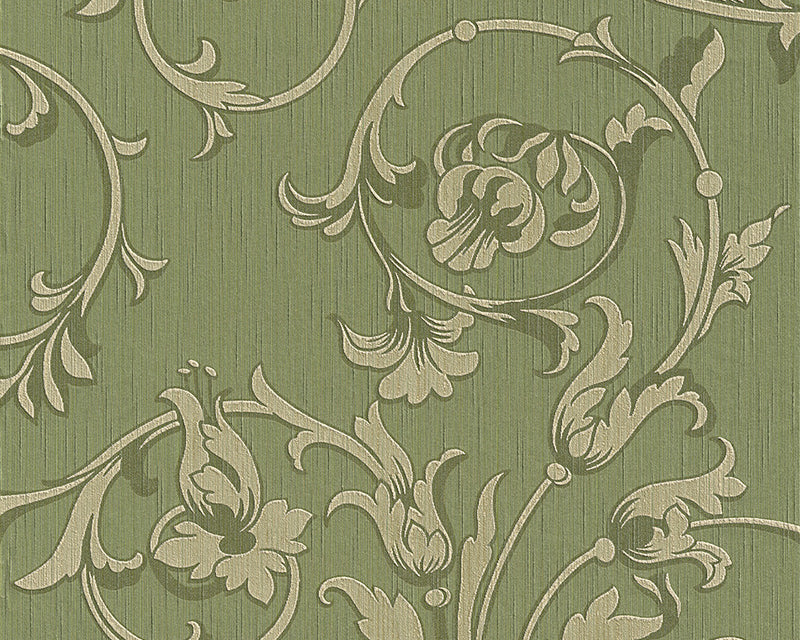 media image for Scroll Leaf and Ironwork Wallpaper in Green design by BD Wall 262