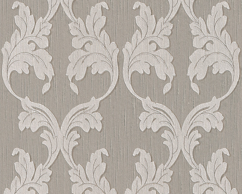 media image for Scrollwork Floral Curve Wallpaper in Grey and Beige design by BD Wall 240