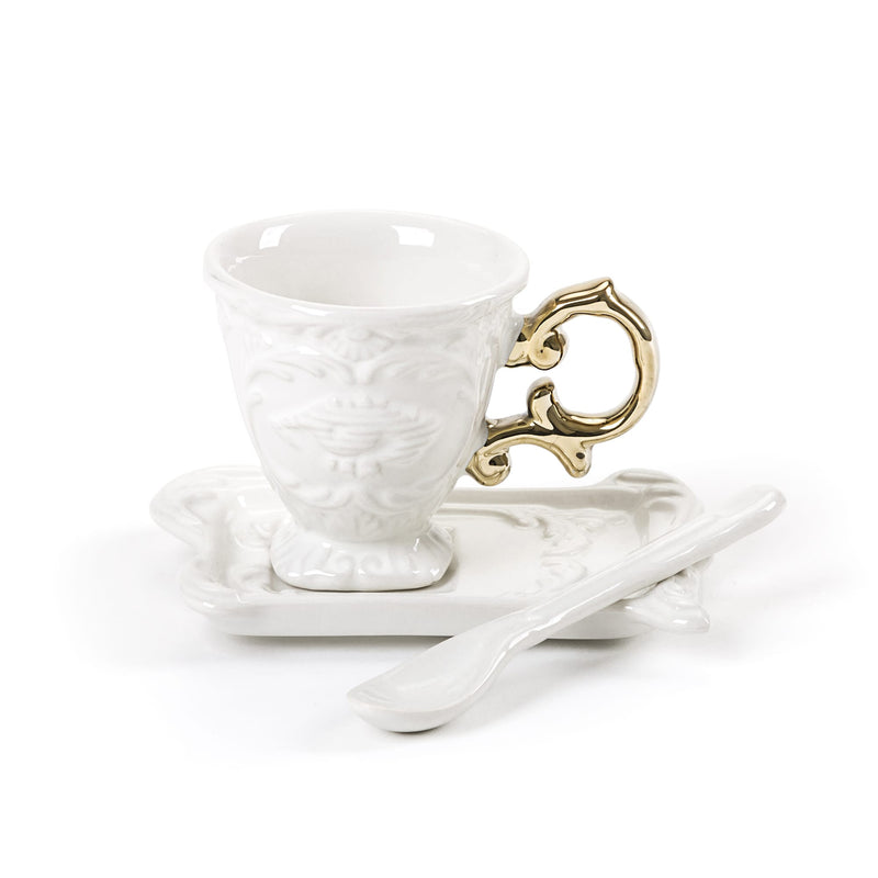 media image for I-Coffee Porcelain Coffee Mug Set w/ Gold Handle design by Seletti 247