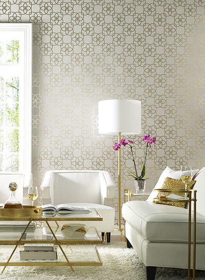 product image for Serendipity Geo Overlay Wallpaper in Grey and Pale Metallic Gold by York Wallcoverings 97