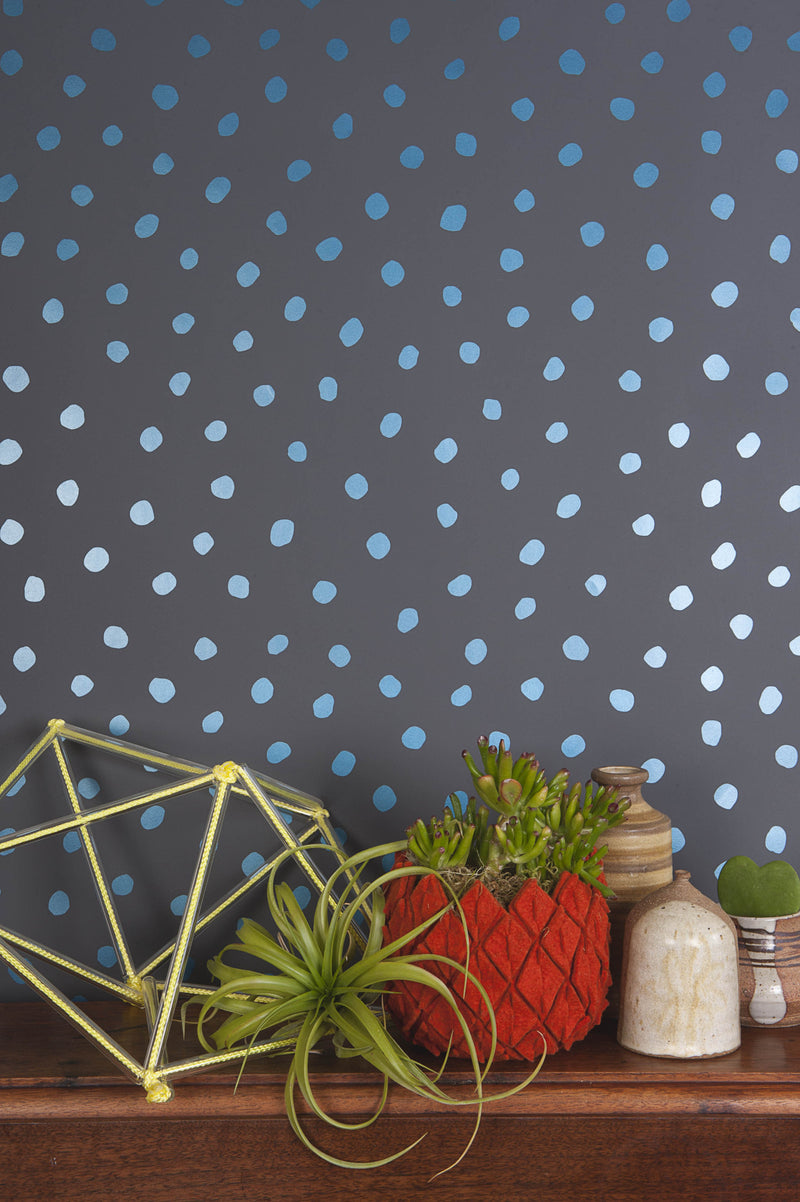 media image for Sisters of the Sun Wallpaper in Blue Velvet and Charcoal design by Thatcher Studio 220