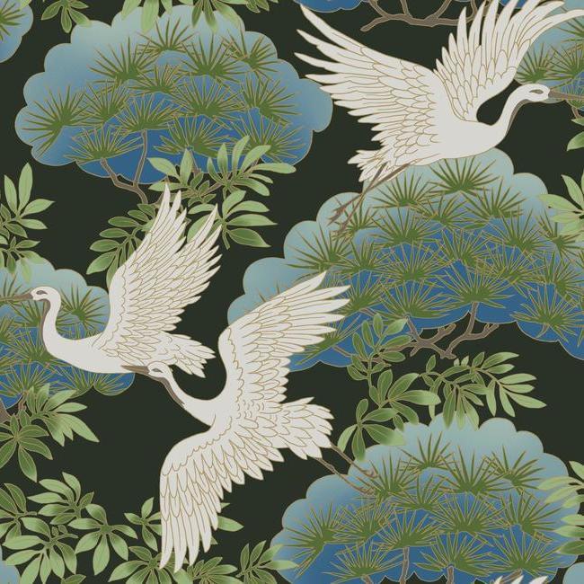 media image for Sprig & Heron Wallpaper in Black from the Tea Garden Collection by Ronald Redding for York Wallcoverings 248