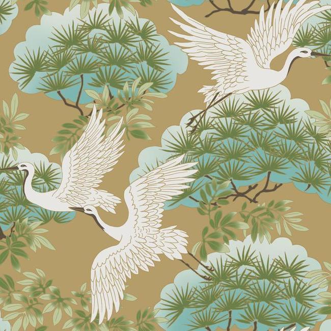 media image for Sprig & Heron Wallpaper in Gold from the Tea Garden Collection by Ronald Redding for York Wallcoverings 218