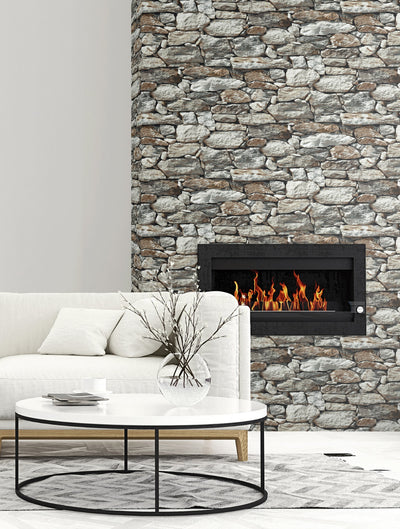 product image for Stone Wall Peel-and-Stick Wallpaper in Grey by NextWall 42