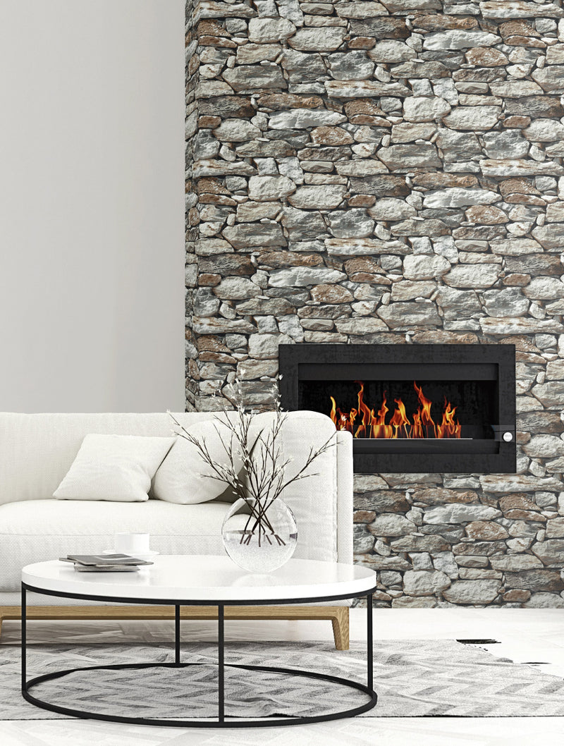 media image for Stone Wall Peel-and-Stick Wallpaper in Grey by NextWall 269