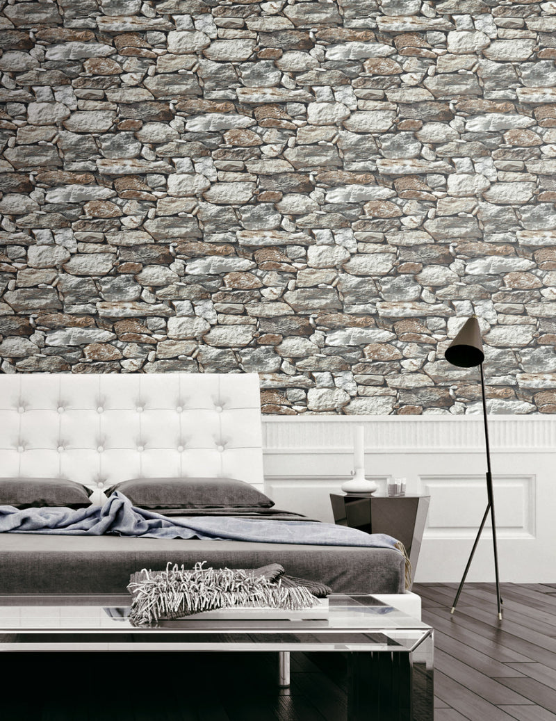 media image for Stone Wall Peel-and-Stick Wallpaper in Grey by NextWall 271