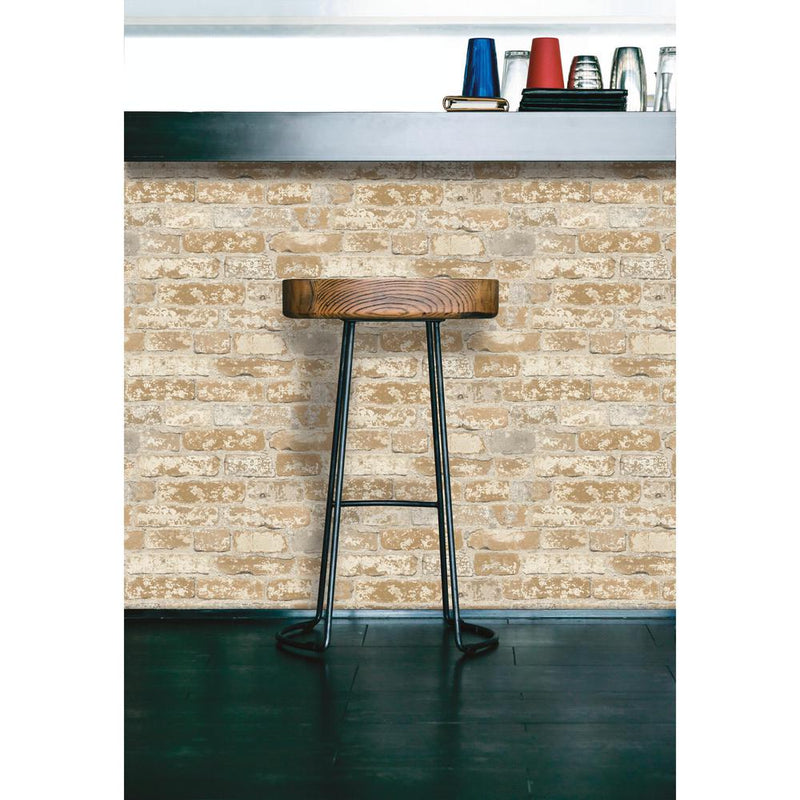 media image for Stuccoed Brick Peel & Stick Wallpaper in Brown by RoomMates for York Wallcoverings 293