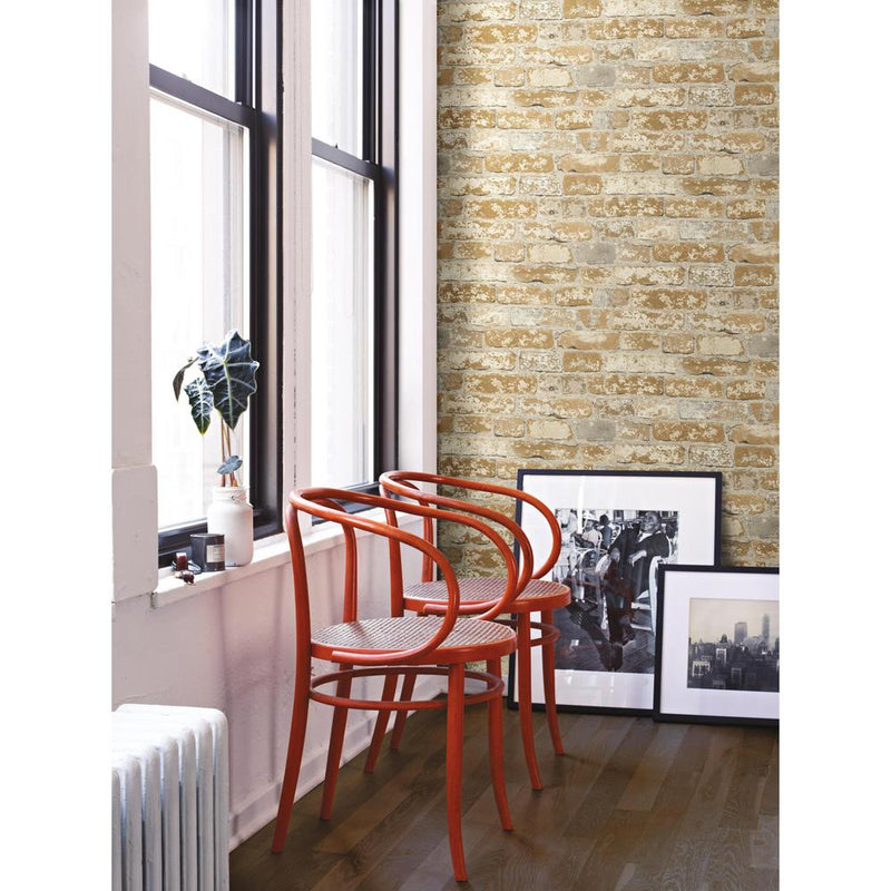 media image for Stuccoed Brick Peel & Stick Wallpaper in Brown by RoomMates for York Wallcoverings 282