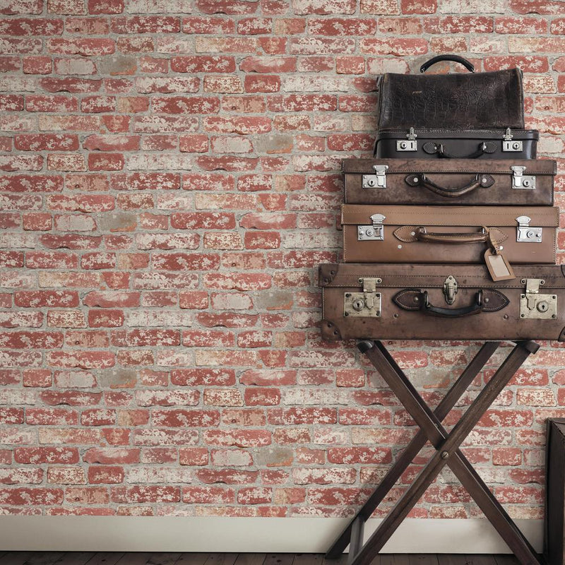 media image for Stuccoed Brick Peel & Stick Wallpaper in Dark Red by RoomMates for York Wallcoverings 25