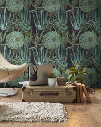 product image for Succulents Wallpaper in Anthracite and Green from the Rediscovered Paradise Collection by Mind the Gap 82