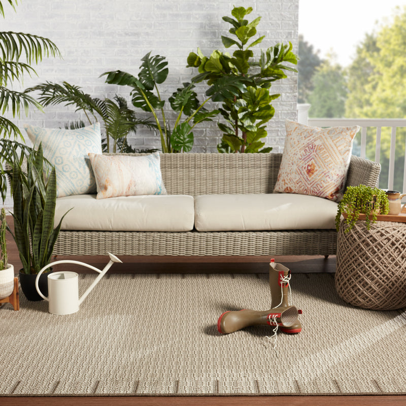 media image for Poerava Indoor/Outdoor Border Grey & Taupe Rug by Jaipur Living 245
