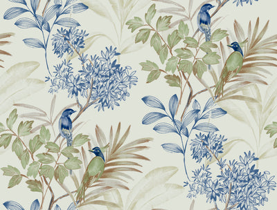 product image of Handpainted Songbird Wallpaper in Green/Blue from the Handpainted Traditionals Collection by York Wallcoverings 539