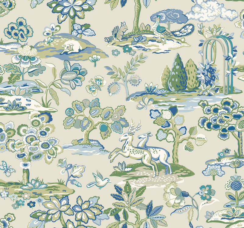 media image for Kingswood Wallpaper in Blue/Green from the Handpainted Traditionals Collection by York Wallcoverings 290