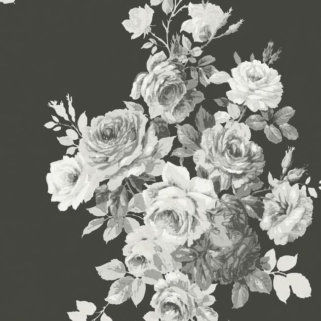 media image for Tea Rose Wallpaper in Black and White from Magnolia Home Vol. 2 by Joanna Gaines 291