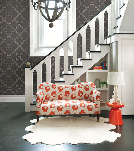 media image for Tetra Charcoal Quatrefoil Wallpaper from the Symetrie Collection by Brewster Home Fashions 291