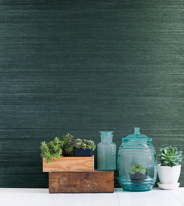 media image for Thanos Teal Grasscloth Wallpaper from the Jade Collection by Brewster Home Fashions 297