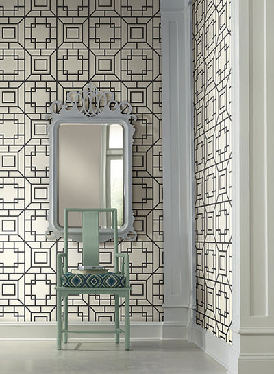 product image of Theorem Geometric Wallpaper in Black and White by Ashford House for York Wallcoverings 561