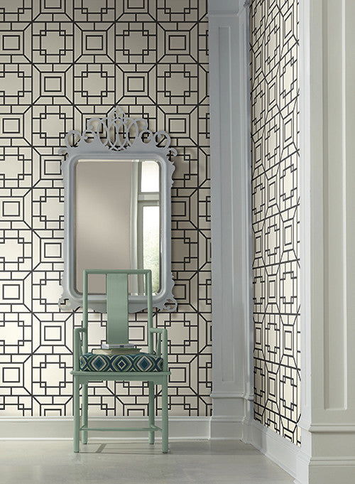 media image for Theorem Geometric Wallpaper in Black and White by Ashford House for York Wallcoverings 273