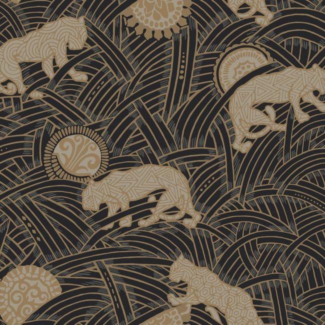 media image for Tibetan Tigers Wallpaper in Gold, Black, and Taupe from the Tea Garden Collection by Ronald Redding for York Wallcoverings 249