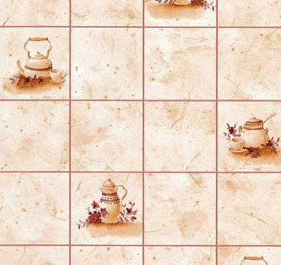product image of Tiles and Teapots Contact Wallpaper in Beige by Burke Decor 558