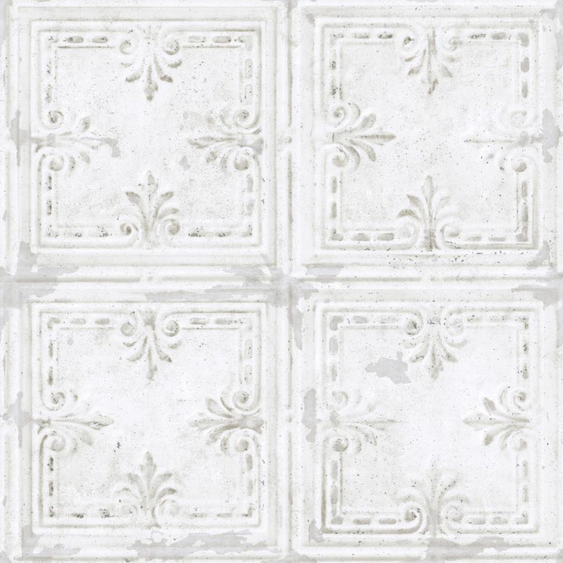 media image for Tin Tile Bloom Peel & Stick Wallpaper in White by RoomMates for York Wallcoverings 257