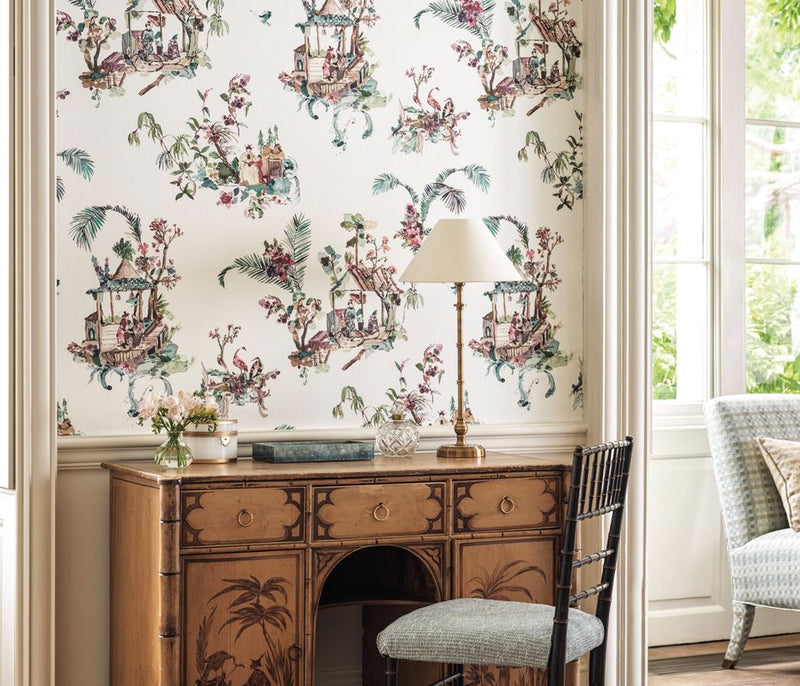 media image for Signature Toile Chinoise Coral/Green Wallpaper by Nina Campbell 260
