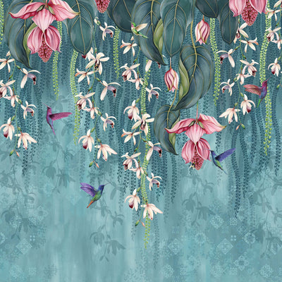 product image of sample trailing orchid wall mural in teal and pink from the folium collection by osborne little 1 568