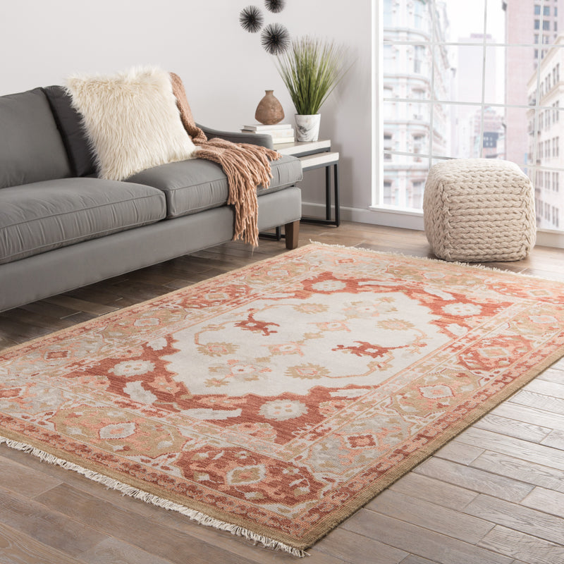media image for Azra Hand-Knotted Floral Red & Tan Area Rug 234