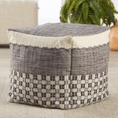 product image for seaton indoor outdoor geometric pouf in gray cream by jaipur living 3 52