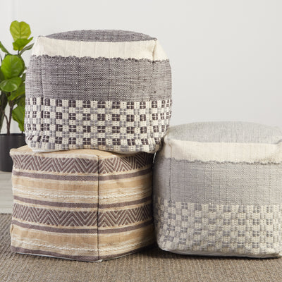 product image for seaton indoor outdoor geometric pouf in gray cream by jaipur living 2 34