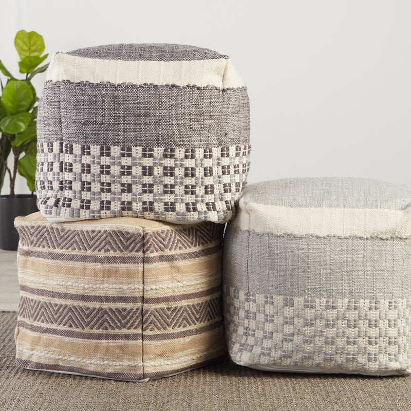 media image for seaton indoor outdoor geometric pouf in gray cream by jaipur living 2 248