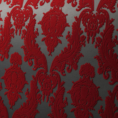 product image for Petite Heirloom Velvet Flock Wallpaper in Burgundy/Slate by Burke Decor 41