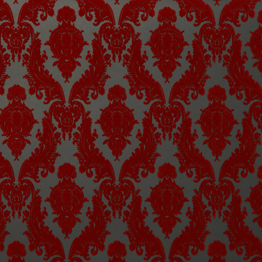 Shop Petite Heirloom Velvet Flock Wallpaper in Burgundy/Slate by Burke Decor Burke Decor