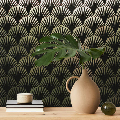 product image for Art Deco Fans Wallpaper in Black/Gold by Burke Decor 50