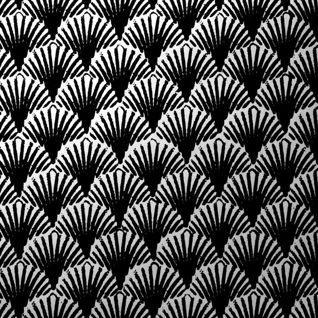 Shop Art Deco Fans Velvet Flock Wallpaper in Black/Silver by Burke
