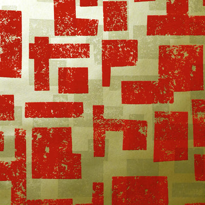 product image of Retro Blocks Velvet Flock Wallpaper in Scarlet/Gold by Burke Decor 578