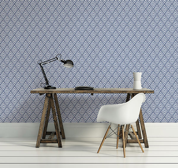 media image for Vertex Indigo Diamond Geometric Wallpaper from the Symetrie Collection by Brewster Home Fashions 288