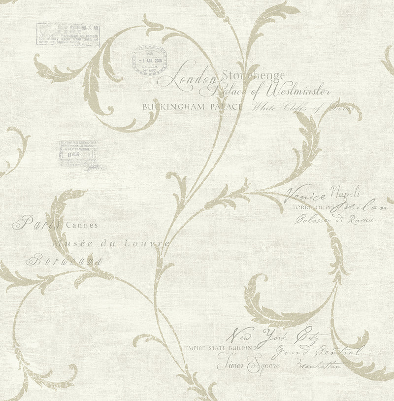 media image for Vintage Scroll Wallpaper in Antique Gold from the Vintage Home 2 Collection by Wallquest 220