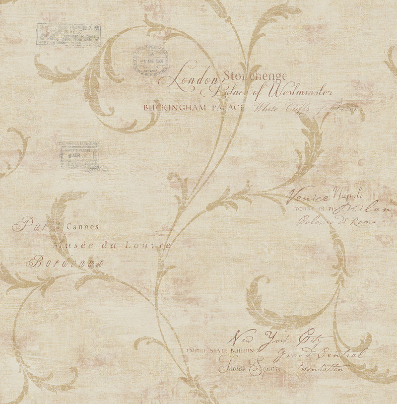 media image for Vintage Scroll Wallpaper in Sienna from the Vintage Home 2 Collection by Wallquest 252