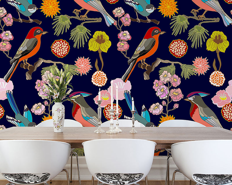 media image for Floral Birds Wall Mural 248